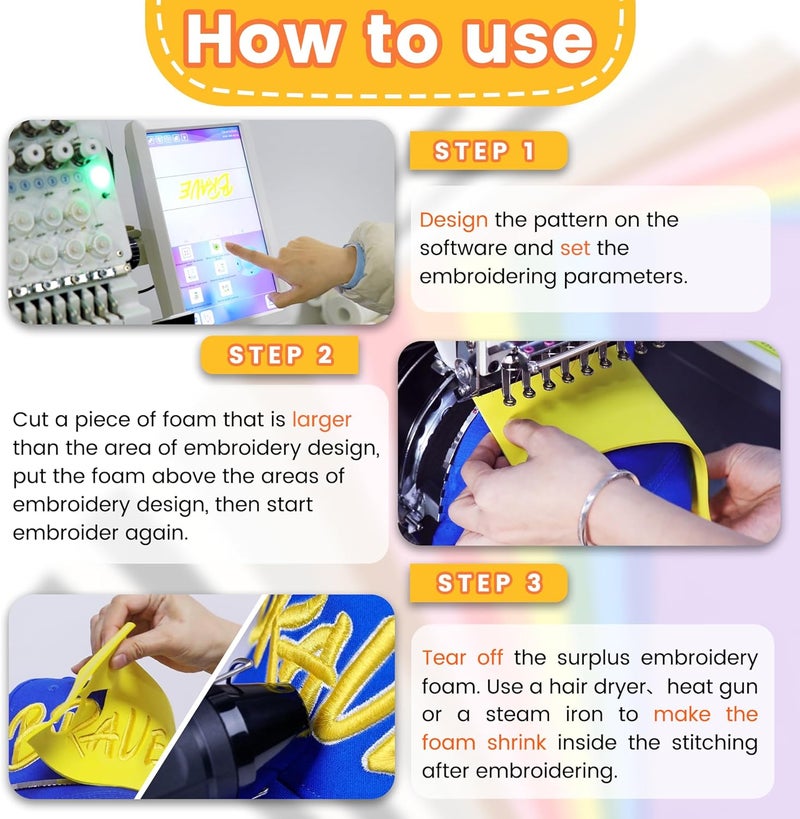 New brothread - 15 Options- 6PCS Embroidery Puffy Foam 9″x12″ Large Size 3MM Creating 3D Embroidery Effect for Caps, Garments, Jackets, Bags, Backpacks and More - Navy Blue - Image 5